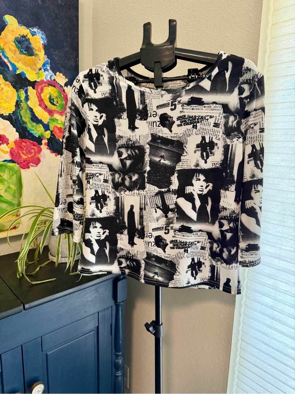 Daniel Benjamin Vintage Y2K Rhinestone Photo Collage Top L